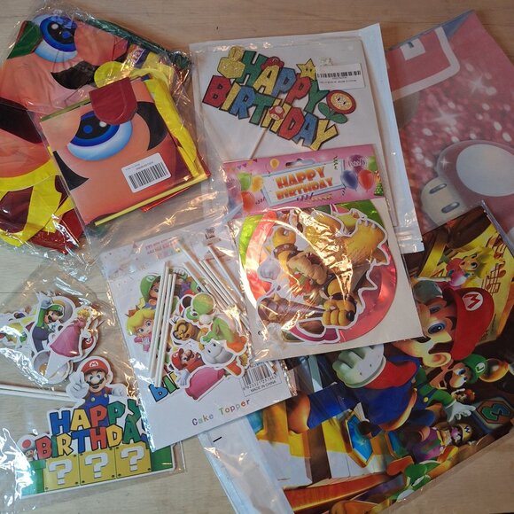 Super Mario Themed Birthday Party Supplies Cake Toppers Banner Tablecloth Toad - Picture 1 of 10